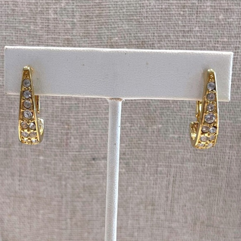 Vintage Gold Filled Hoop Earrings w/ CZ‎ Stones Sparkle Huggie Hoops Gold Filled